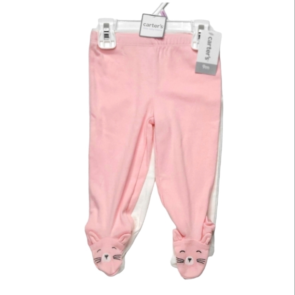 Carter's 2 Pairs of Panama Pants with Bunny Feet 9 Months NWT